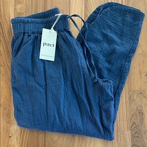 Pact French Navy Coastal Double Gauze Tapered Pull-On Pant M NWT